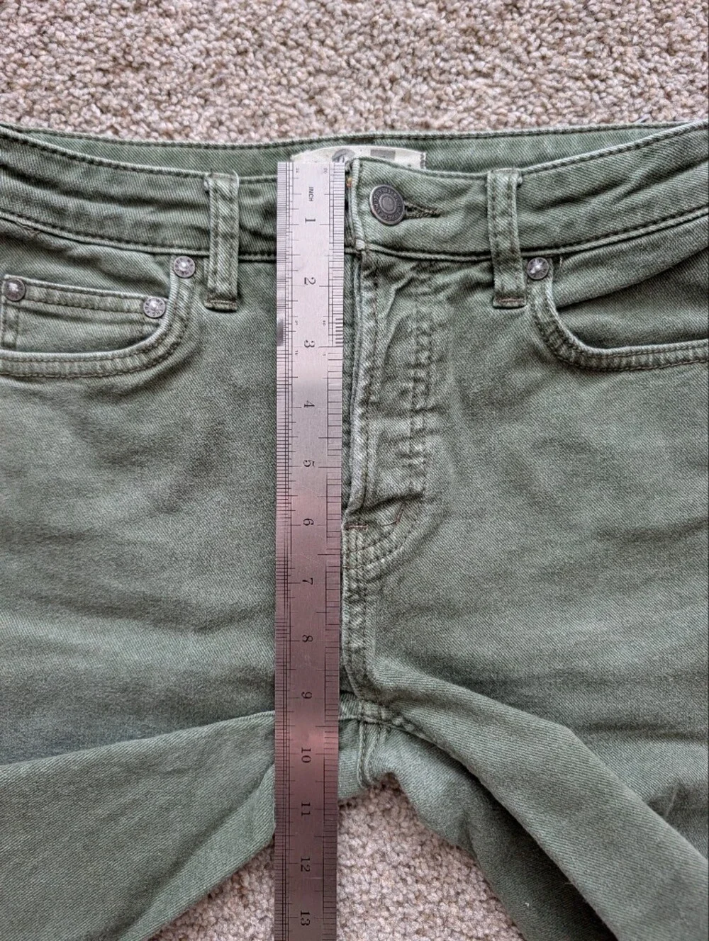 Free People Womens Army Green Avery Raw Hem Denim Bermuda Shorts Size 25